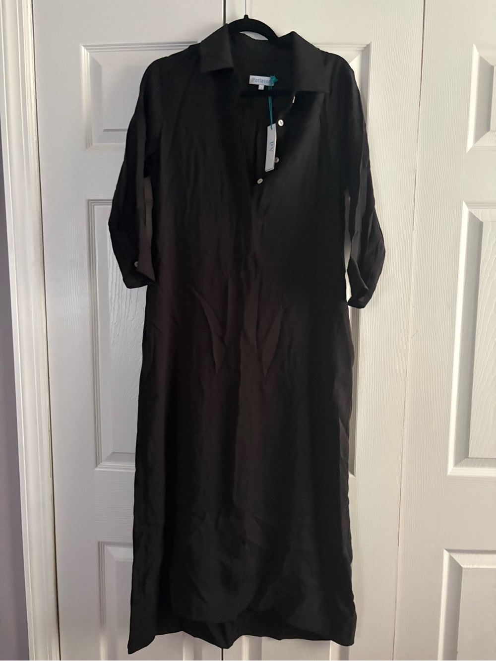 Women's Black Maxi Shirt Dress with Collar